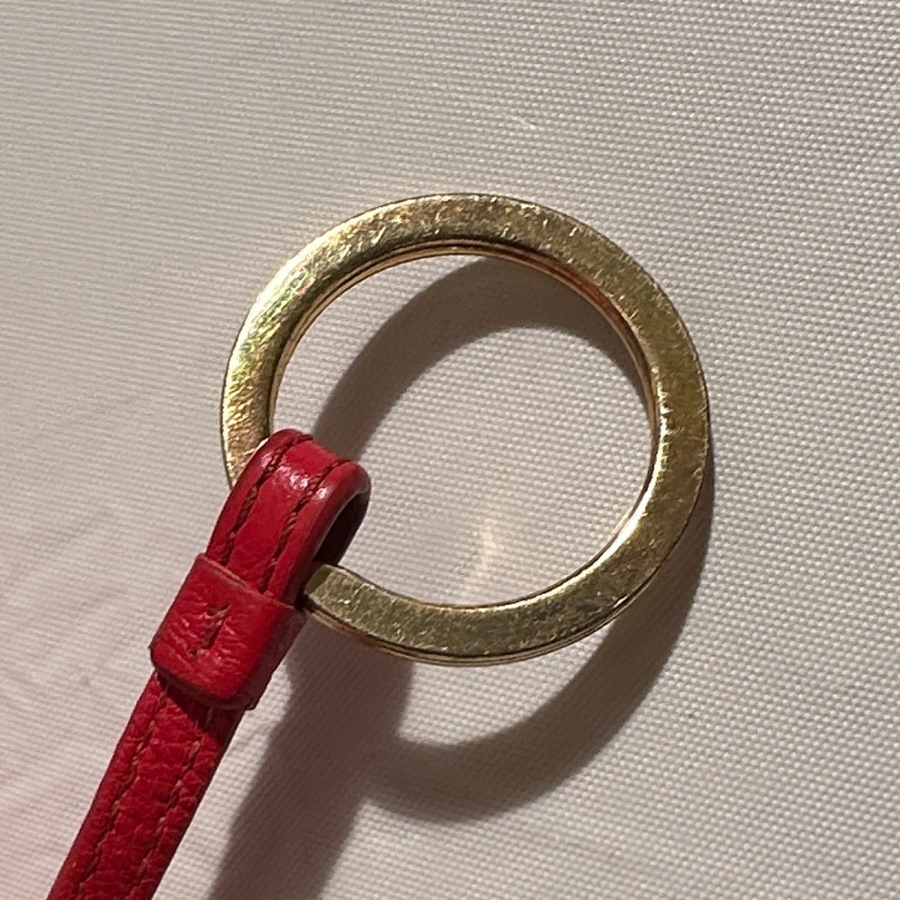 Tory Burch red zip around card coin paper holder with gold hardware key ring - Picture 9 of 11